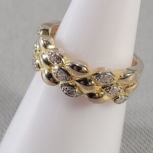 JTV Gold Vermeil 925 Ring Sterling Silver White Diopside Woven Braided Sz 6.75